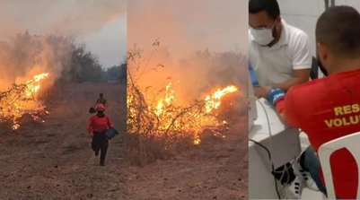Brigadistas voluntários passam mal após inalar fumaça em combate a incêndio que já dura 3 dias no Piauí (Foto: Montagem g1)