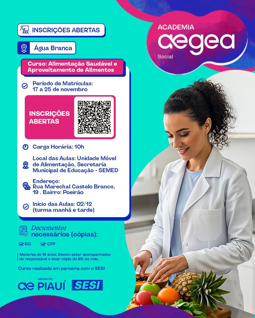 Capacitação será sobre Alimentação Saudável e Aproveitamento de Alimentos