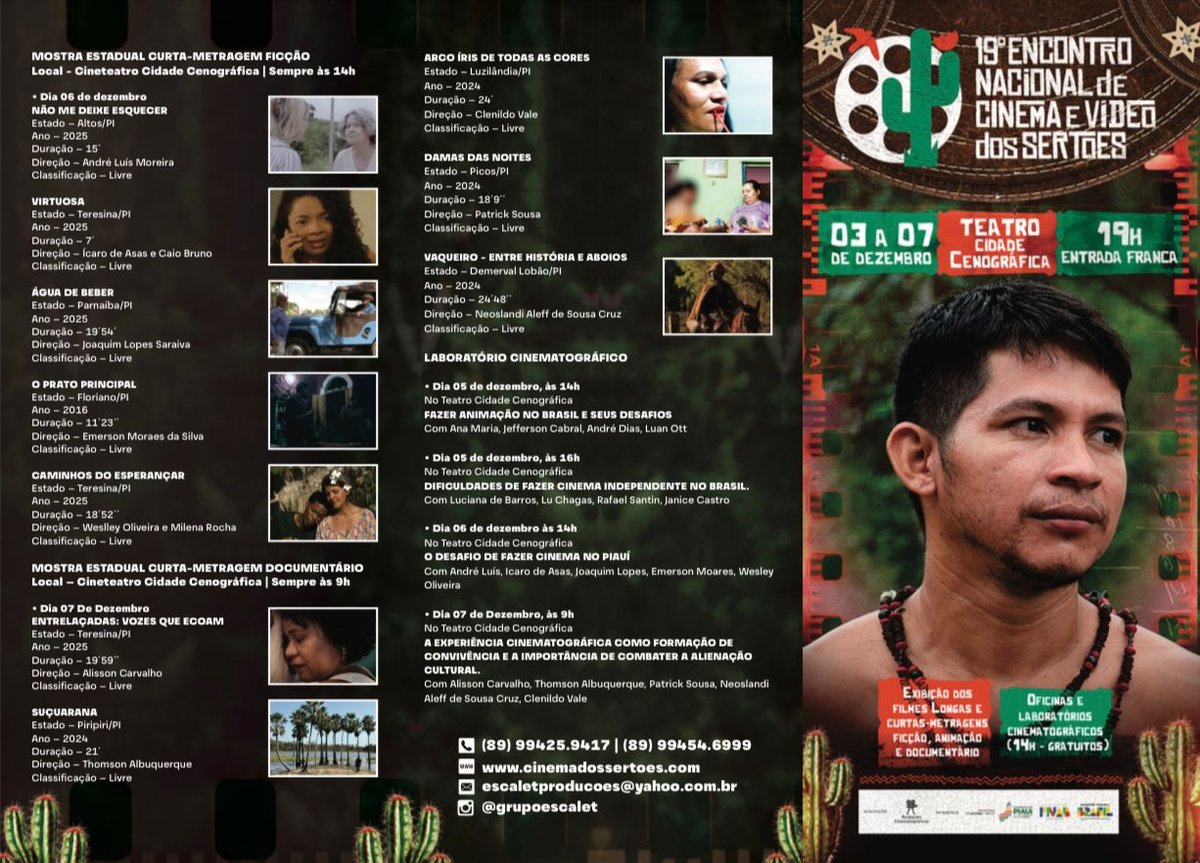 Os filmes serão exibidos no Teatro Cidade Cenográfica, sempre às 19h