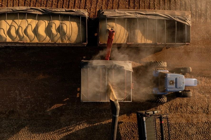 Colheita de soja em Orizona, Goiás: setor agrícola impulsiona o PIB
