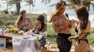 Lauana Prado e noiva, Tati Dias, mostram detalhes do pedido de casamento (Foto: (reprodução))