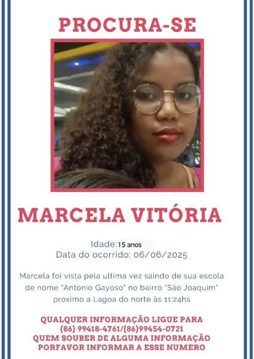 Marcela Vitória está desaparecida desde o último dia 6 de junho - (Reprodução / Redes Sociais)