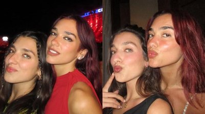 Uma foto das irmãs Dua Lipa, de 29 anos, e Rina Lipa, de 24, usando biquínis pretos combinando, viralizou nas redes sociais (Foto: Reprodução/Instagram)