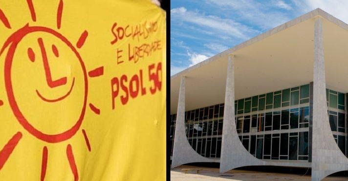 Bandeira do Psol e a fachada do STF