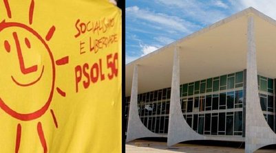 Bandeira do Psol e a fachada do STF (Foto: Divulgação)