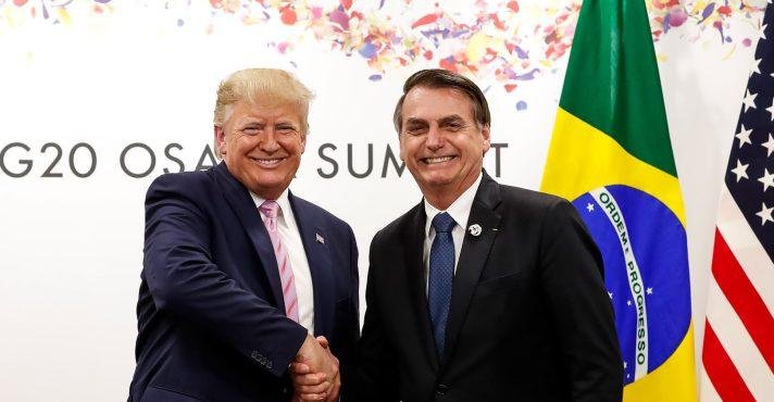 Jair Bolsonaro, durante reunião bilateral com Donald J. Trump, então Presidente dos Estados Unidos da América, em Osaka, Japão (28/6/2019)