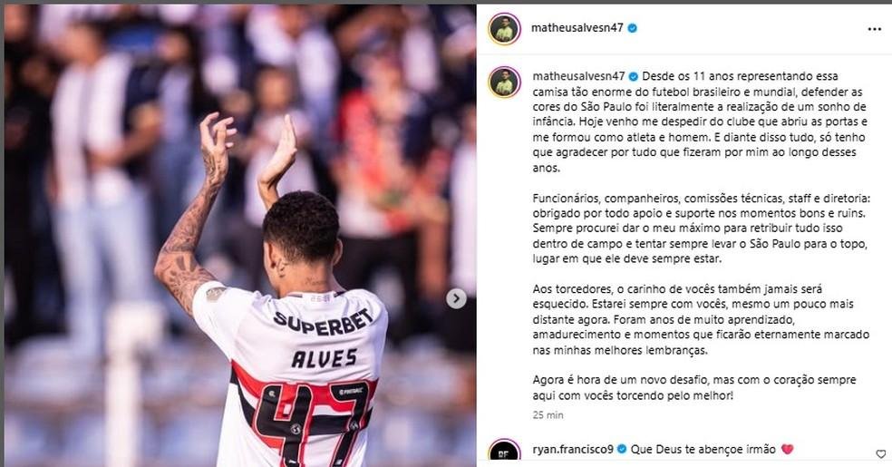 Matheus Alves se despede do São Paulo