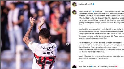 Matheus Alves se despede do São Paulo (Foto: Reprodução)