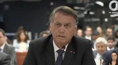 O ex-presidente Jair Bolsonaro durante depoimento no STF que teve transmissão ao vivo pela TV Justiça (Foto: Reprodução/Twitter/X)