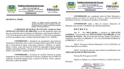 Decreto de emergência de Pavussu (Foto: Reprodução)