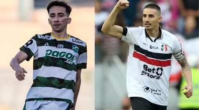 Esquerdinha, meia do Altos, e Galhardo, atacante do Santa Cruz (Foto: Samuel Pereira/A.A. Altos l Marlon Costa/AGIF)