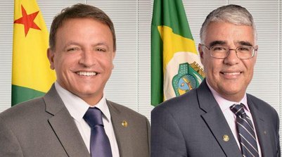 Os senadores Marcio Bittar (União-AC; à esq.) e Eduardo Girão (Novo-CE. à dir.), que pediram informações sobre o avião russo (Foto: Divulgação)