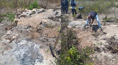 Ossada humana amarrada com corda é encontrada no Piauí; corpo pode estar enterrado de cabeça para baixo, diz polícia (Foto: Divulgação/PMPI)