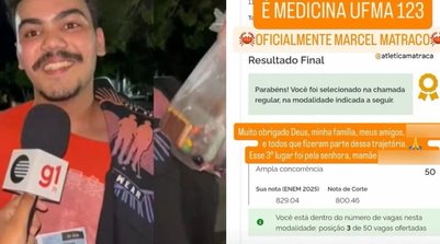 Aluno que levou mais de 6 lanches para o Enem é aprovado em 3º em medicina na UFMA (Foto: Montagem/g1)