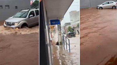 Chuva forte alaga ruas da cidade de Corrente (Foto: Montagem g1/ Portal OitoNove)