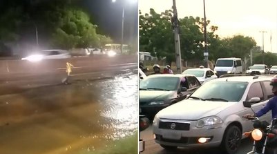Cratera e congestionamento em trecho da BR-316, em Teresina (Foto: Reprodução)