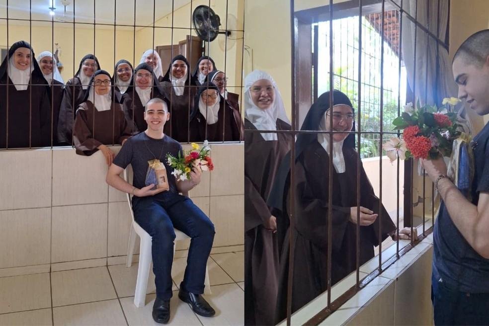 Estudante comemora 3ª aprovação em medicina com freiras em convento: 'ganhei flores'