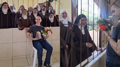 Estudante comemora 3ª aprovação em medicina com freiras em convento: 'ganhei flores' (Foto: Arquivo pessoal)