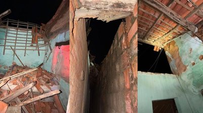 Parte de casa desaba após chuvas fortes em Parnaíba (Foto: Montagem g1 PI/ CBMEPI)