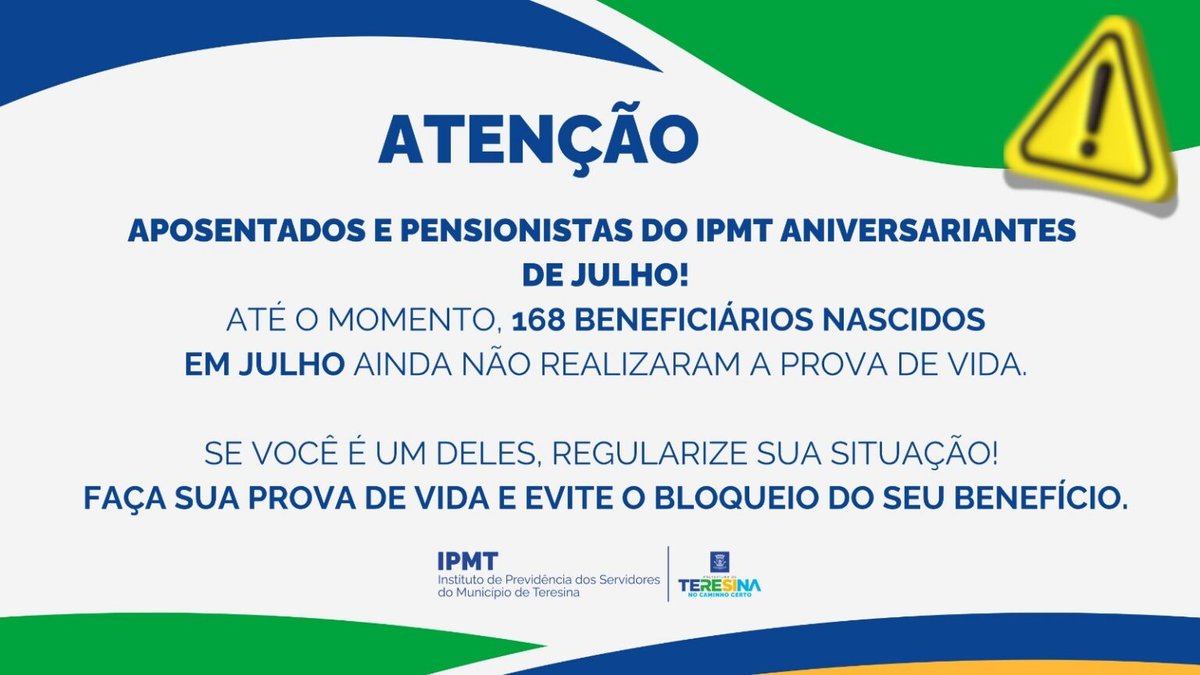 A Diretoria de Previdência do IPMT ressalta ainda que a prova de vida