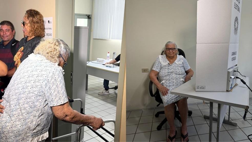 Eleitora de 100 anos votando no PI