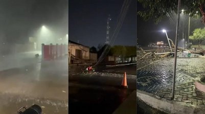 Temporal derruba postes, árvores e telhado de prédio público em São Raimundo Nonato (Foto: Reprodução)