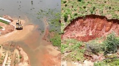 Barragem no Sul do Piauí está sob alerta extremo para risco de rompimento (Foto: Montagem/g1)