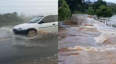 Estradas alagam após cheia do Rio Gurguéia em cidade no Sul do Piauí (Foto: Montagem/g1)