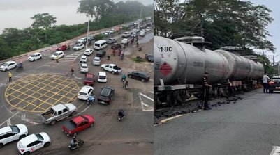 Trânsito interditado na Ponte da Amizade após trem descarrilar na Ponte Metálica (Foto: Elbert Ribeiro / TV Clube)