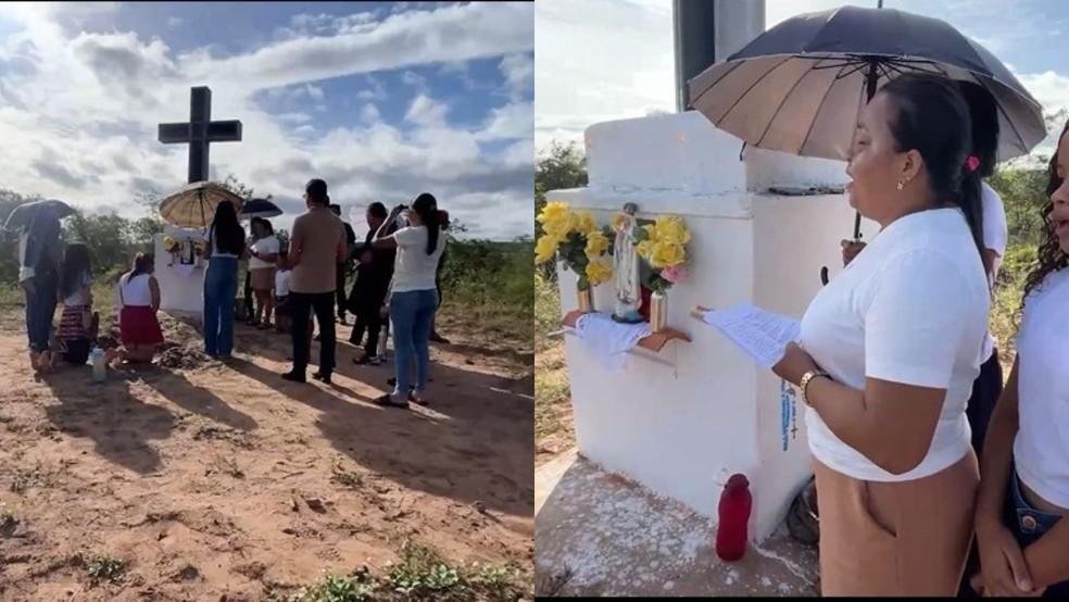 Fiéis sobem morro em homenagem a Nossa Senhora de Fátima no Piauí