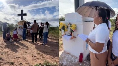 Fiéis sobem morro em homenagem a Nossa Senhora de Fátima no Piauí (Foto: TV Clube)