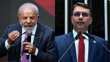 O presidente Luiz Inácio Lula da Silva (PT) e o senador Flávio Bolsonaro (PL-RJ)