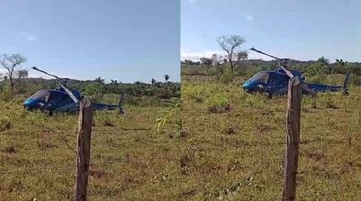 Helicóptero faz pouso forçado em quintal de residência no Centro-Norte do PI (Foto: Reprodução)