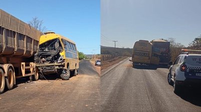 Ônibus escolar bate na traseira de carreta que aguardava conserto nas margens da PI-144 (Foto: Reprodução/PM-PI)