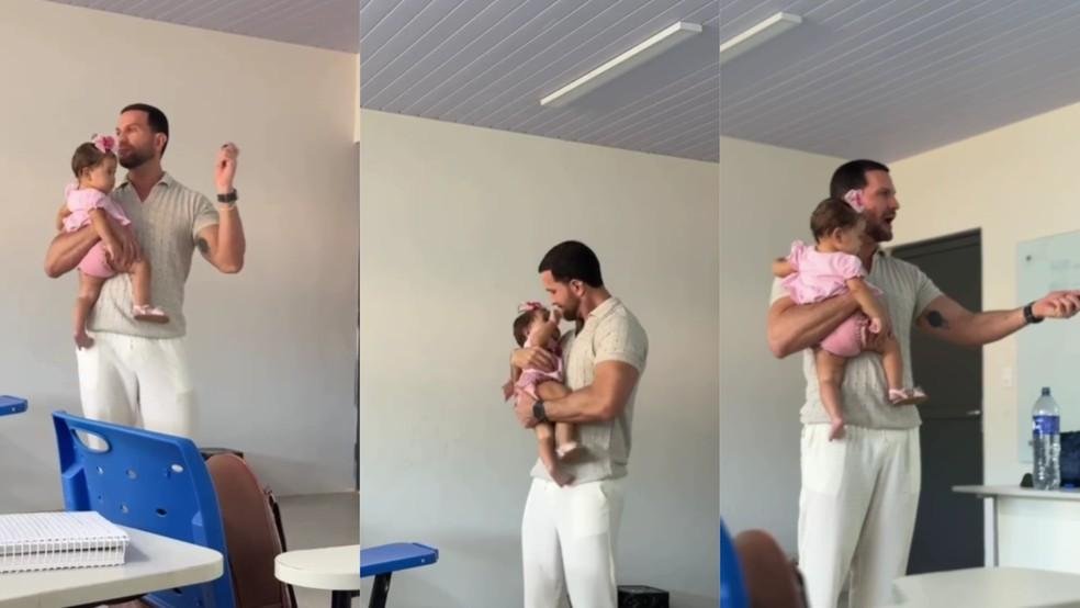 VÍDEO: Professor segura bebê no colo para aluna assistir aula e viraliza no PI; "promovido a babá"