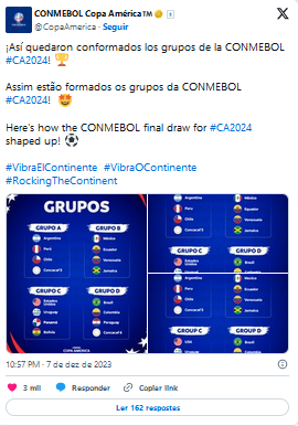 Confira os grupos e jogos do Brasil na Copa América 2024 - Grupo